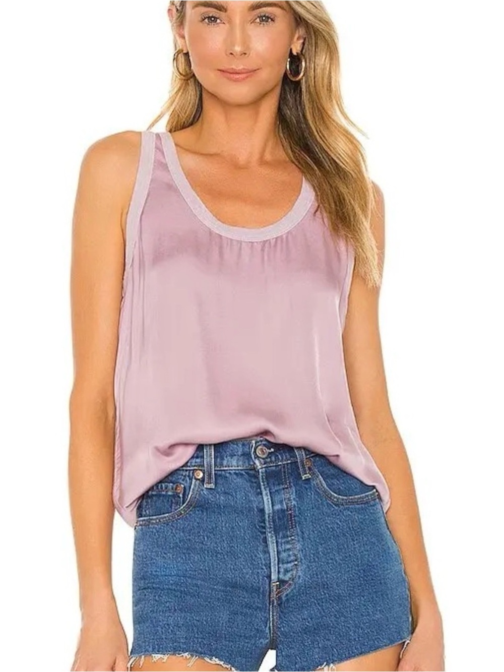 Nation LTD Los Angeles Sleeveless Satin Scoop Neck Tank Top Dusty Rose M